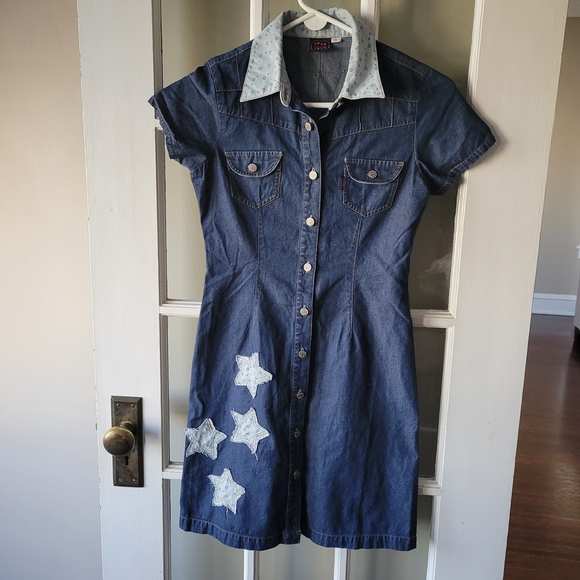 E & You Dresses & Skirts - E & You Denim Mini Dress Size S Button Up Collard Short Sleeve Dress Y2K Western